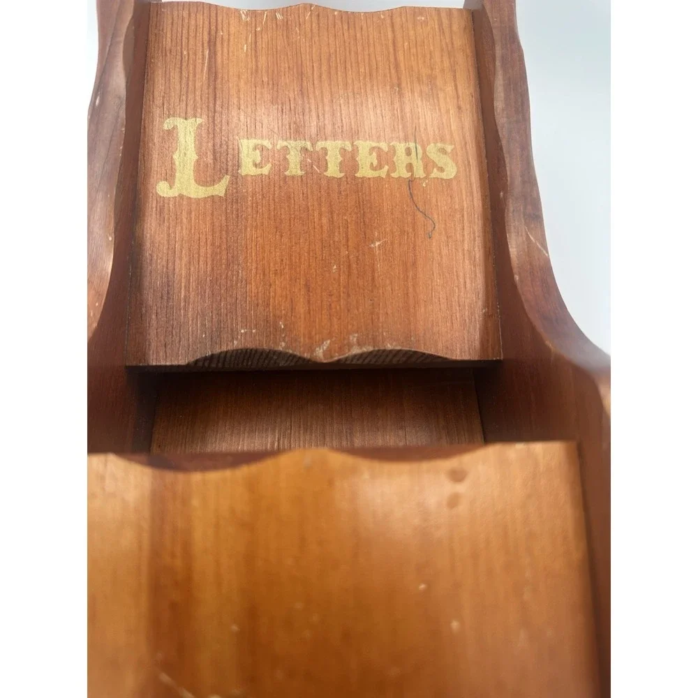 Vintage MCM 3 Tier Wood Wall Mount Letters Bill's Holder Organizer